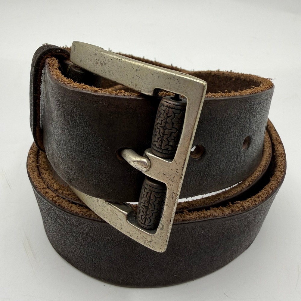 Joseph Abboud Belt 40 Brown Italian Full Grain Leather Distressed Roller Buckle